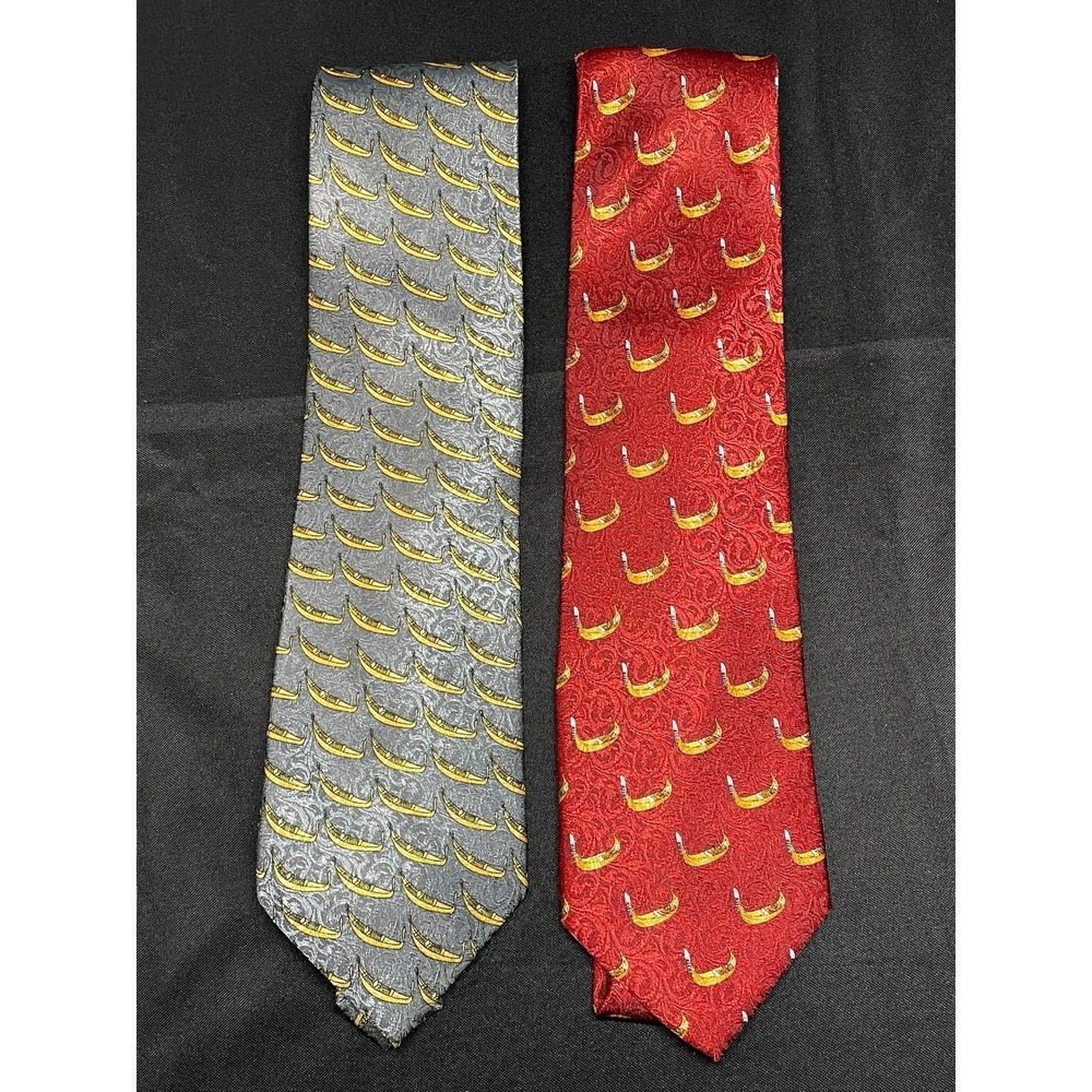 VTG Venezia By Italy Mens‎ Neck Ties Gondola Boats Gray And Red Lot 2